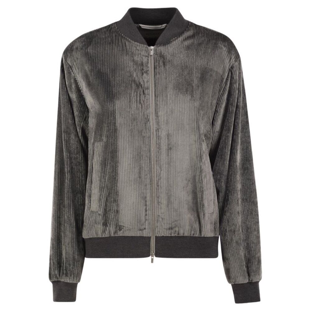 Peserico Women Stretch Corded Velvet Bomber Jacket With Silk Details